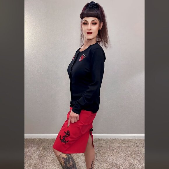 Red Sourpuss Anchor Pencil Skirt Nautical Retro 50s Rockabilly Pinup XL - Picture 2 of 11